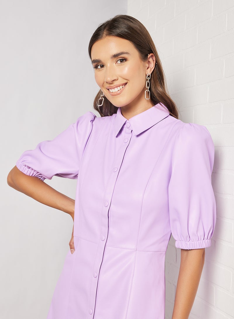 Puff Sleeve Shirt Dress Lilac