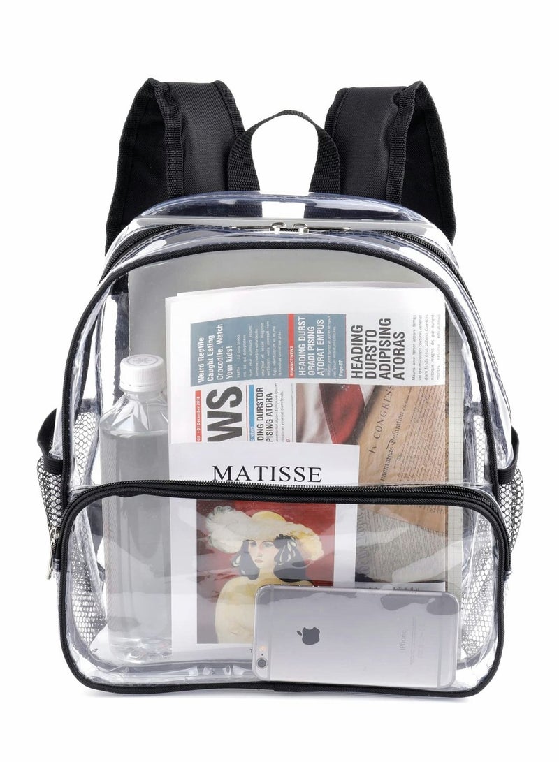 Clear Backpack, Clear Mini Backpack Stadium Approved, Waterproof Transparent Backpack for School Work Travel and Work & Sport Event