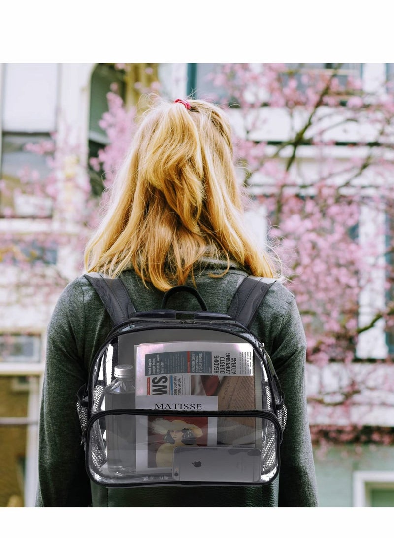 Clear Backpack, Clear Mini Backpack Stadium Approved, Waterproof Transparent Backpack for School Work Travel and Work & Sport Event