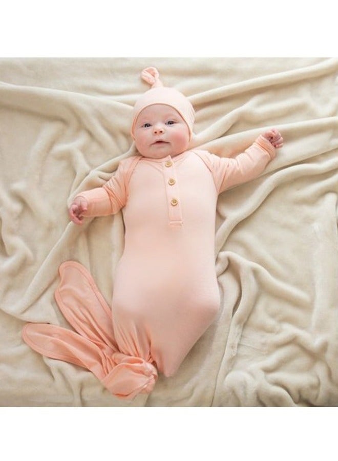 Organic Bamboo Knotted Gown And Beanie Set - That's Peachy, 0 - 3 Months