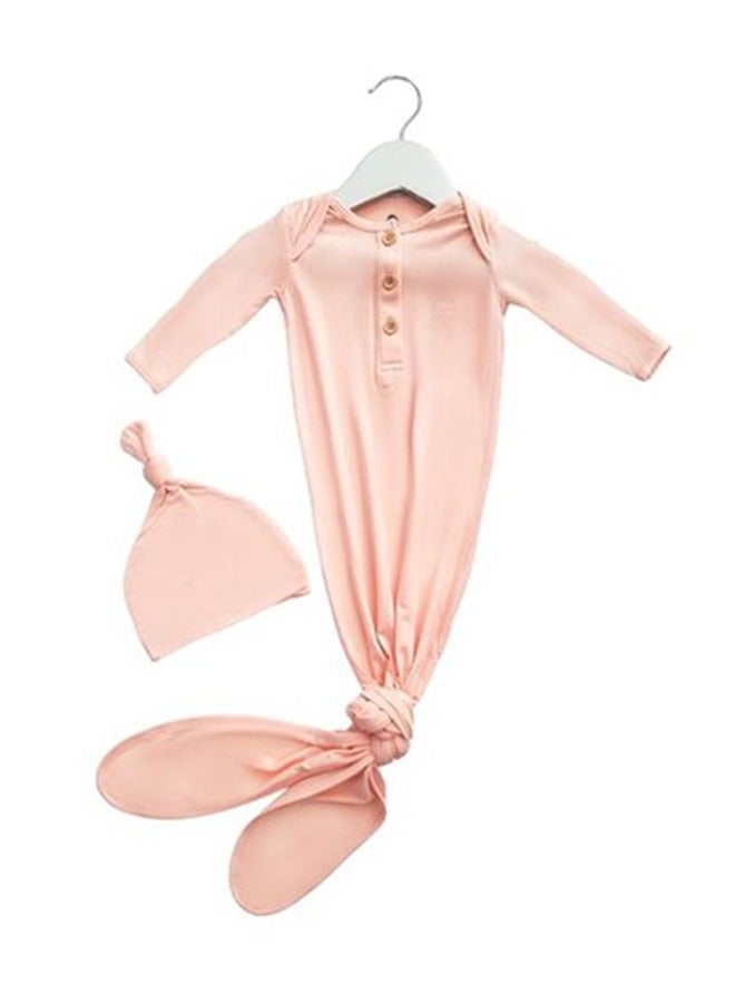 Organic Bamboo Knotted Gown And Beanie Set - That's Peachy, 0 - 3 Months