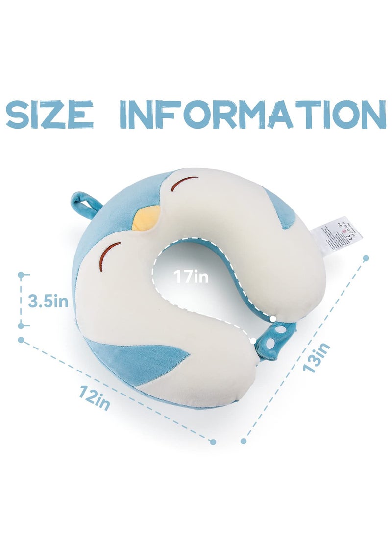 Pure Memory Foam Penguin Travel Pillow Kids Neck Pillow for Traveling Accessory for Airplane Travel Road Trip Neck Chin Support Stops Head from Falling Forward Washable