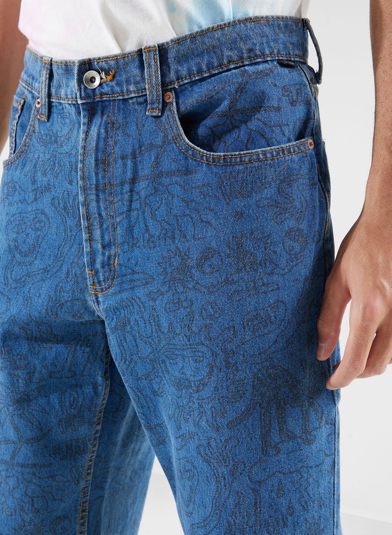 Check 5 Printed Denim Pants