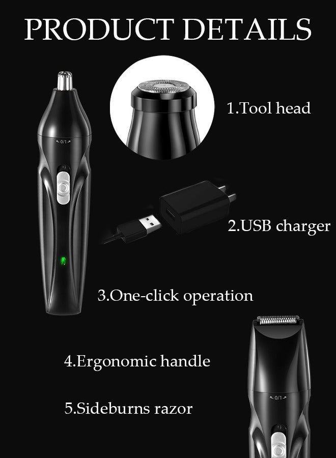 5in1 Shaver Portable Electric Shaver Powerful Storm Shaver for Men with 3 Replacement Headers, Multifunctional Electric Razor, USB Shaver for Travel