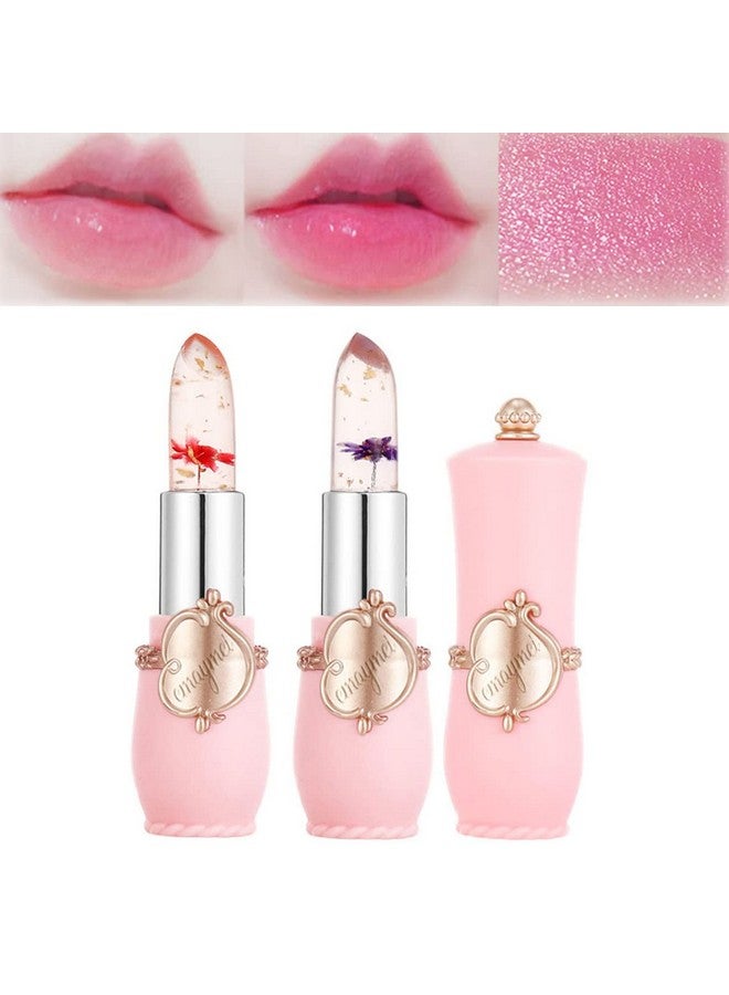 2Pcs Jelly Clear Crystal Flower Magic Lipstickcolor Changing Lipstick With Flower Insidetemperature Color Change Tinted Lip Balm Moisturizing Lip Stick Labial Magicos03+06
