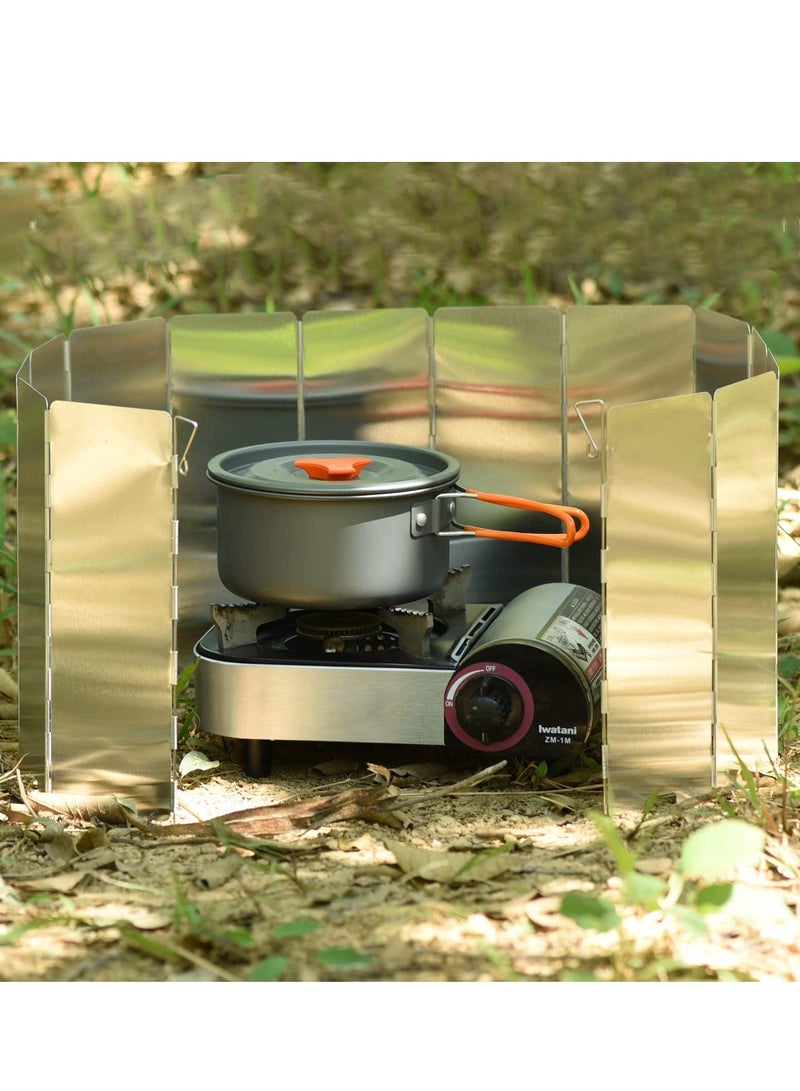 16 Plates Camping Stove Windshield Foldable Windscreen for Burner Aluminum Camp Gas Wind Screen with Drawstring Bag