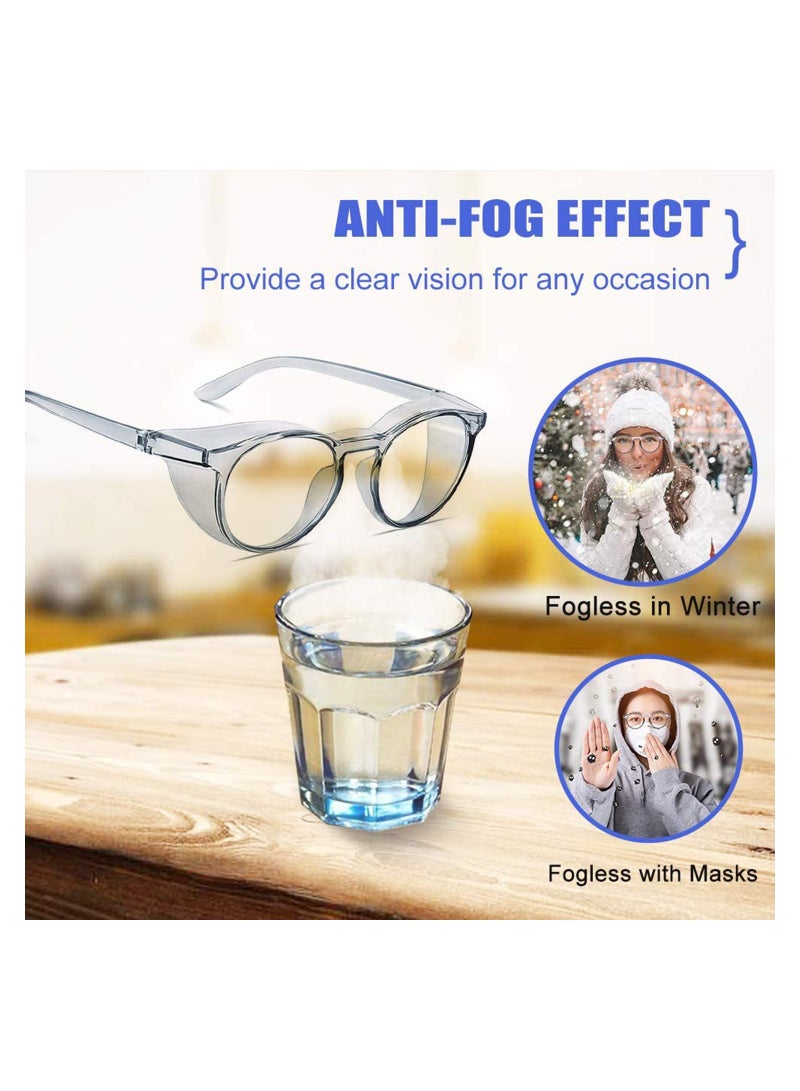Safety Glasses Protection Goggles Anti Fog Eye Goggles with Side Shields Stylish Round Safety UV400 Protection Transparent Protective Goggles Blue Light for Men Womens Blue