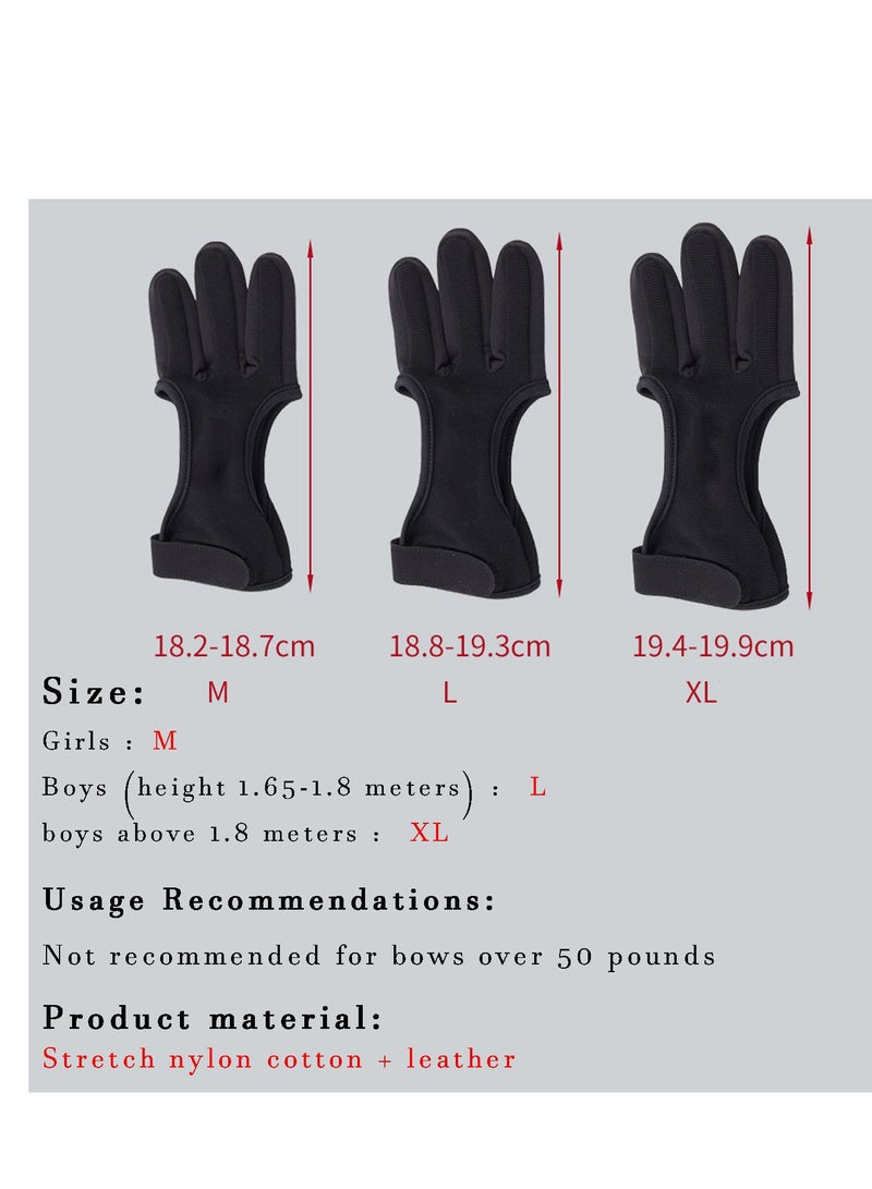 Archery Gloves Shooting Hunting Leather Three Finger Design Protected Beginner Gloves for Recurve and Compound Bow, Non-Slip Padded Tips for Grip Stability, Archery Accessories for Men, Women and Yout