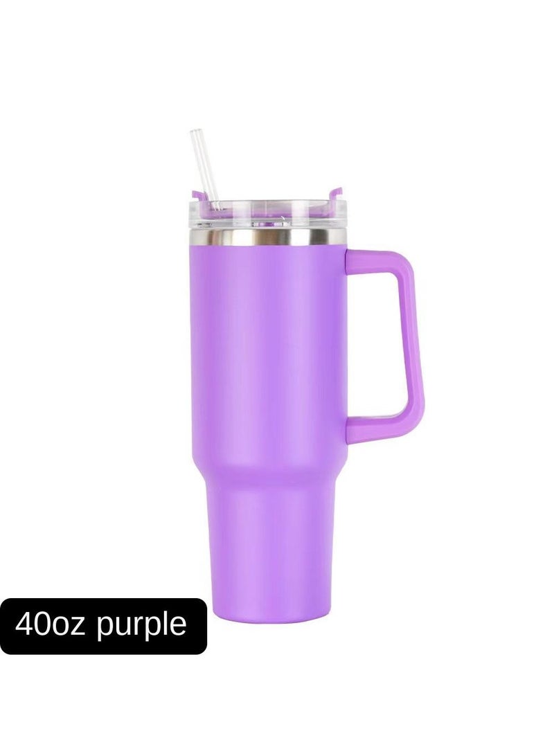 Large Capacity Stainless Steel Thermos with Handle and Straw Purple 40oz 1200ml