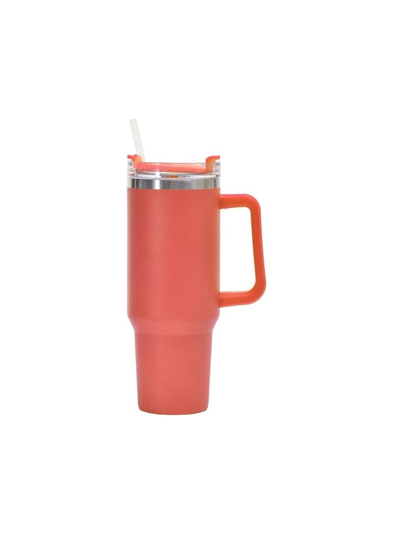 Large Capacity Thermos Cup 304 Stainless Steel Cup with Straw and Handle Orange 40OZ