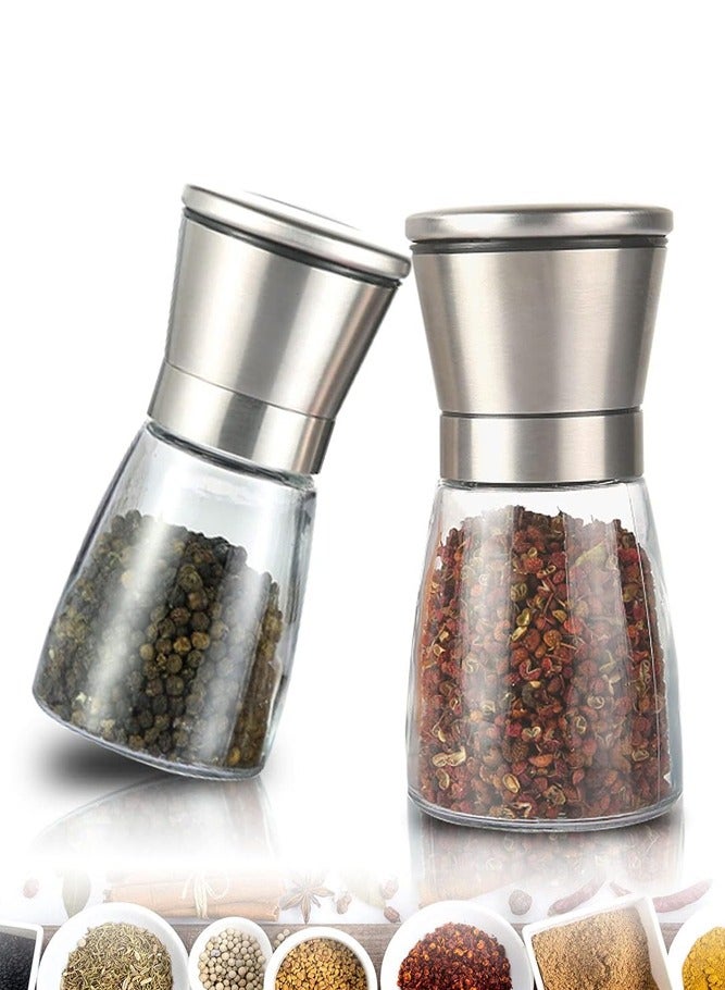 Multicolour Pack of 2 Salt and Pepper Grinder Set - Stylish and Adjustable Mills for Kitchen Spice Grinding