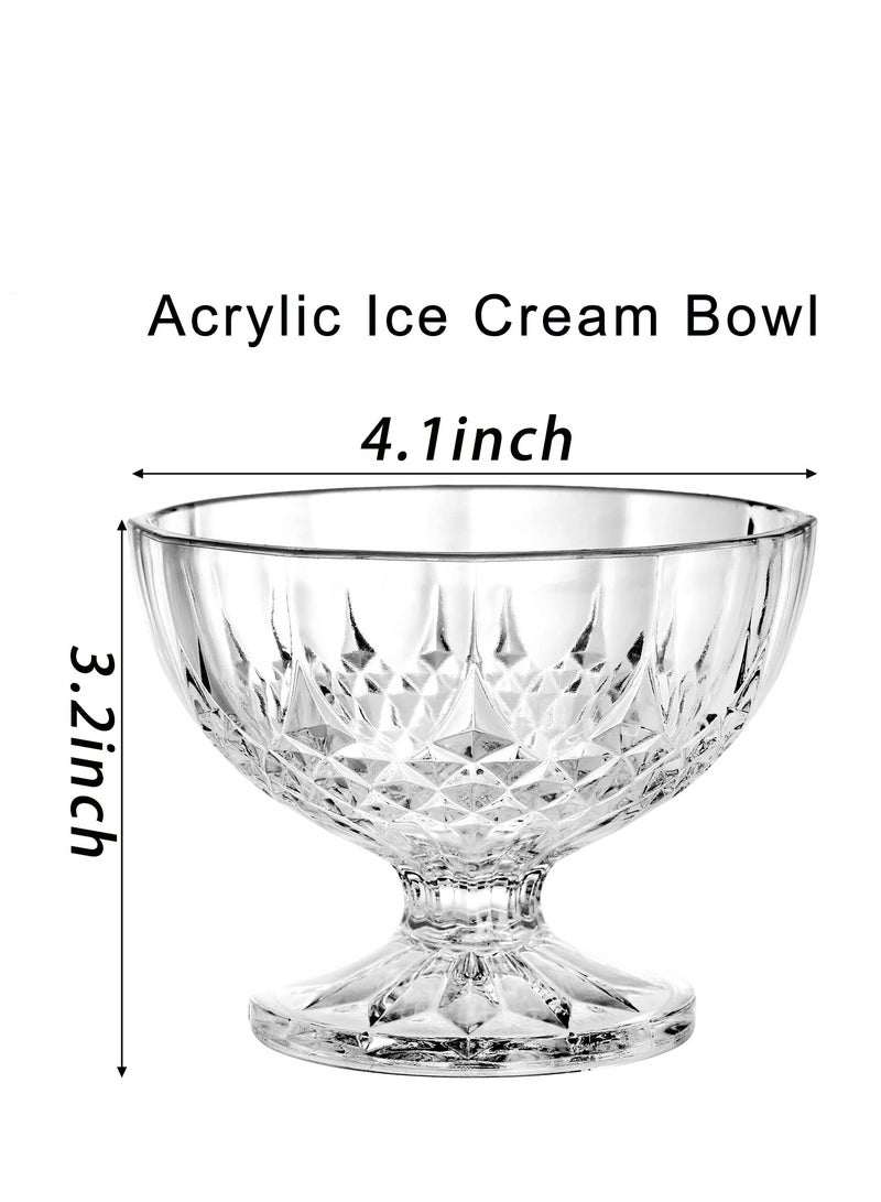 Acrylic Ice Cream Bowl, 6 Pack Dessert Bowls, Serving Bowls, Clear Footed Dessert Cup, Small Cute Footed Tulip Clear Dessert Cups, Reusable Parfait Appetizer Cup, for Dessert, Ice Cream, Pudding