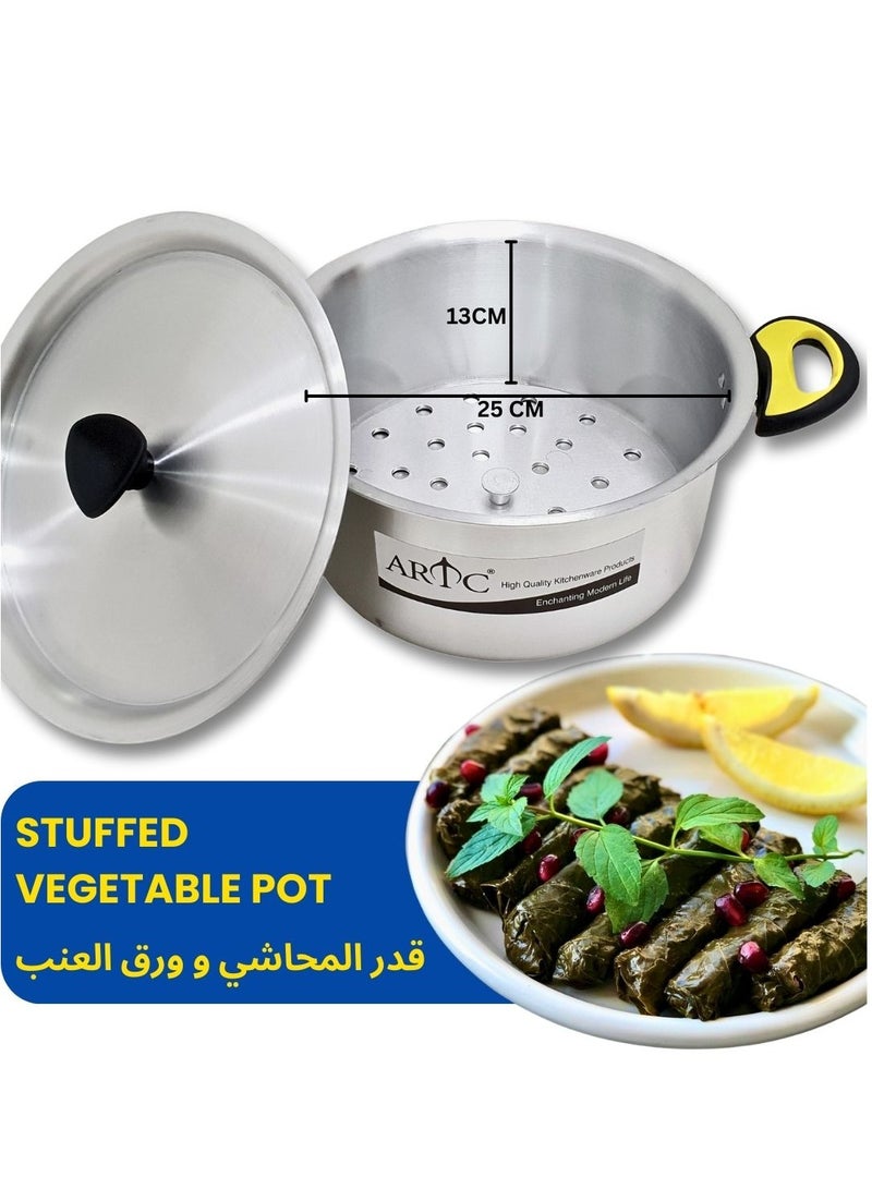ARTC Stuffed Vegetable Cooking Pot And Grape Leaves Roll Cookware With Aluminum Grill Disc And Italian Made Heat Resistant Handles