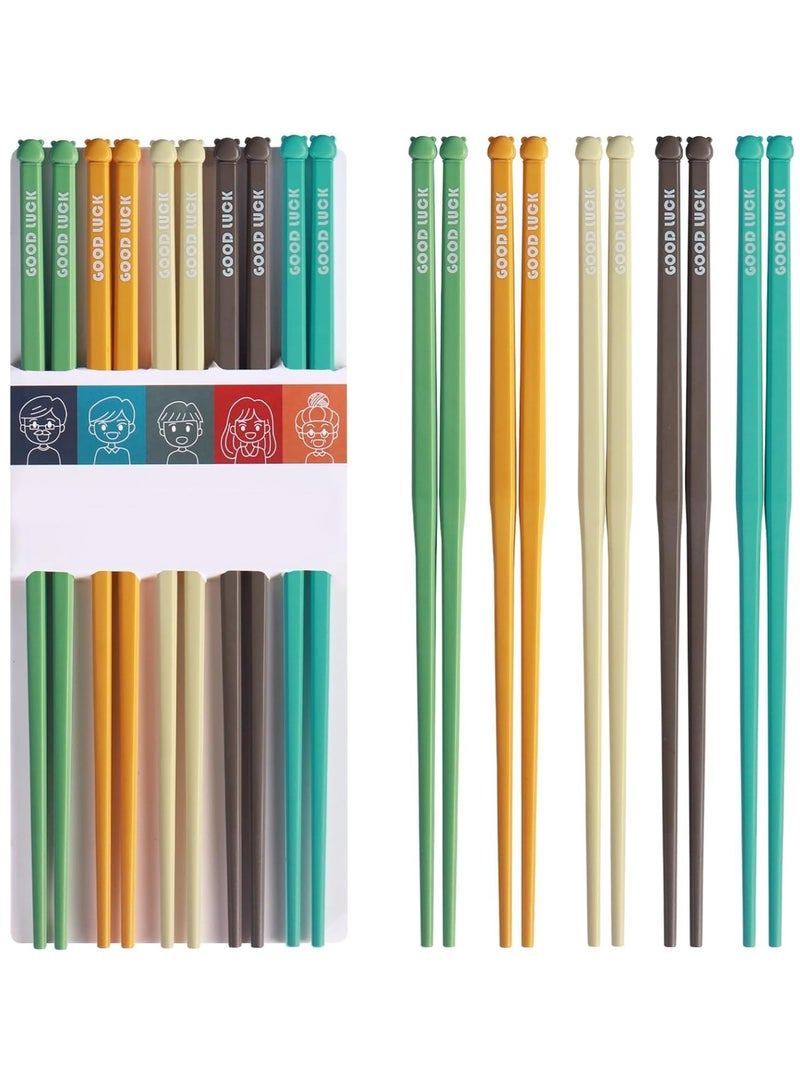 10 Pairs Chopsticks, Reusable Dishwasher Safe 9.5 Inches Premium Chop Sticks for Sushi, Ramen, Asian Cuisine, Matte Non-slip, Bear Head Style, Macaron Color