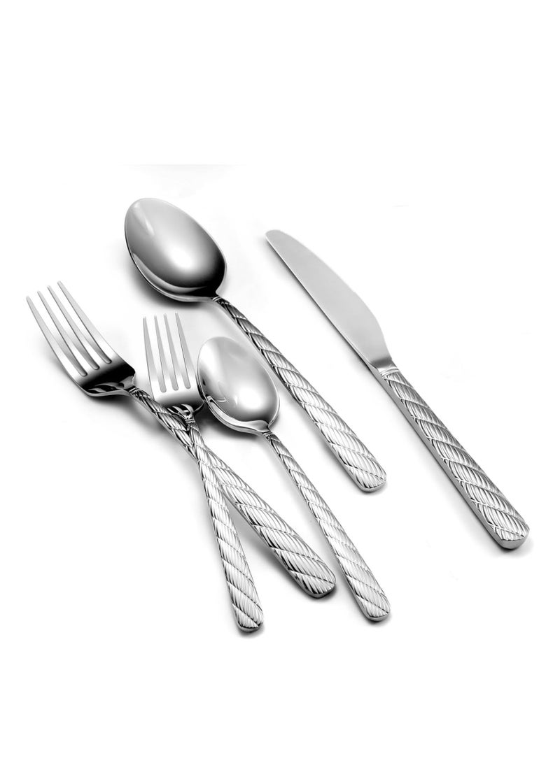 5 Pieces Luxury Hammered Silverware Set, Flatware Set Service for 6, 18/10 Premium Stainless Steel, Mirror Polished Cutlery Utensil Include Fork Knife Spoon Dishwasher Safe