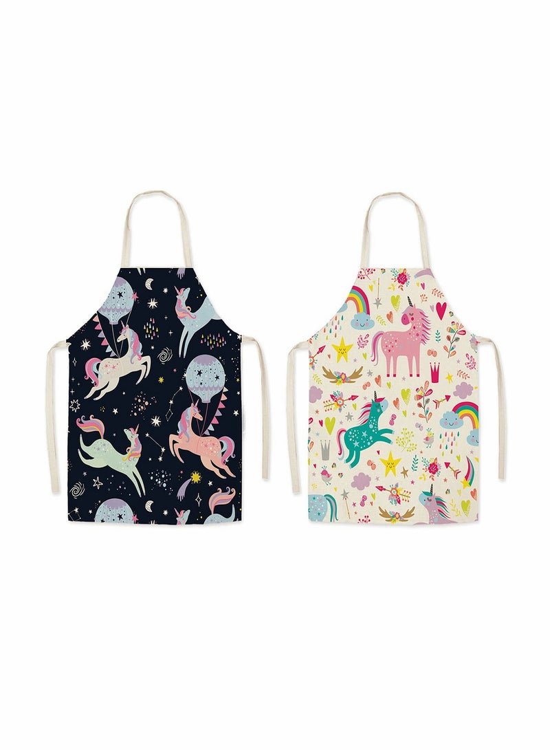 2 Pcs Kids Aprons Chef Apron Baking Aprons Unicorn Pattern Cartoon Style KASTWAVE Boys Girls Apron for Cooking Baking Art Painting Gardening Kitchen