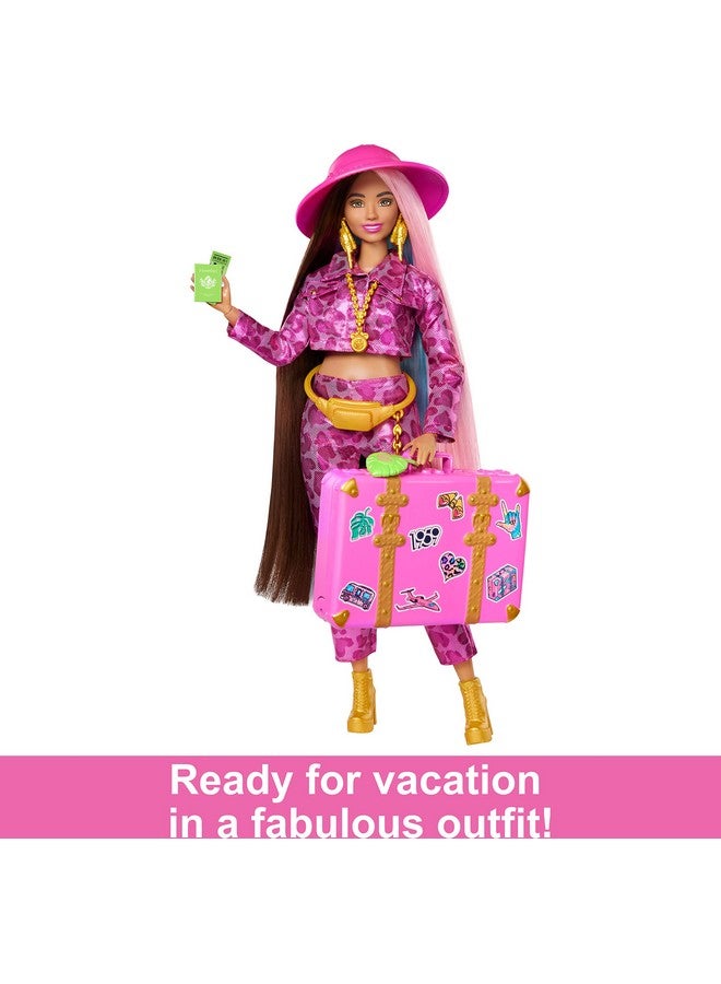 Barbie Doll With Safari Fashion Barbie Extra Fly Pink Animal Print Outfit And Pink Suitcase