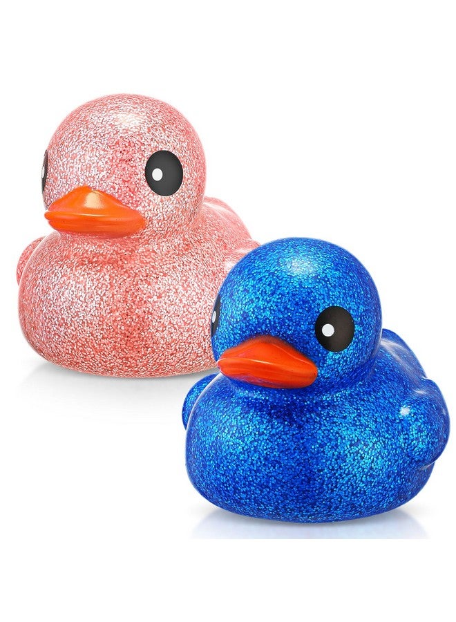 2 Pcs 6.89 Inch Giant Glitter Rubber Ducks Big Rubber Ducky Jumbo Sparkly Duck Bathtub Toys With Squeaky Sound For Baby Shower Summer Beach Pool Activity Birthday Gift (Glitterblue Pink)