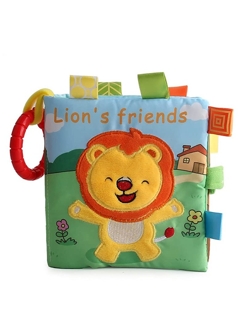 Baby Soft Cloth Book Crinkle Book Early Educational Learning Toy Fabric Book for Infants Toddler Baby (Lion)