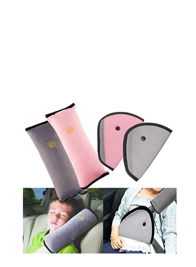 MixColours Seat Belt Adjuster and Pillow with Clip for Kids Travel, Neck Support Headrest Seatbelt Pillow Cover & Seatbelt Adjuster for Child, Car Seat Strap Cushion Pads for Baby Short People Adult