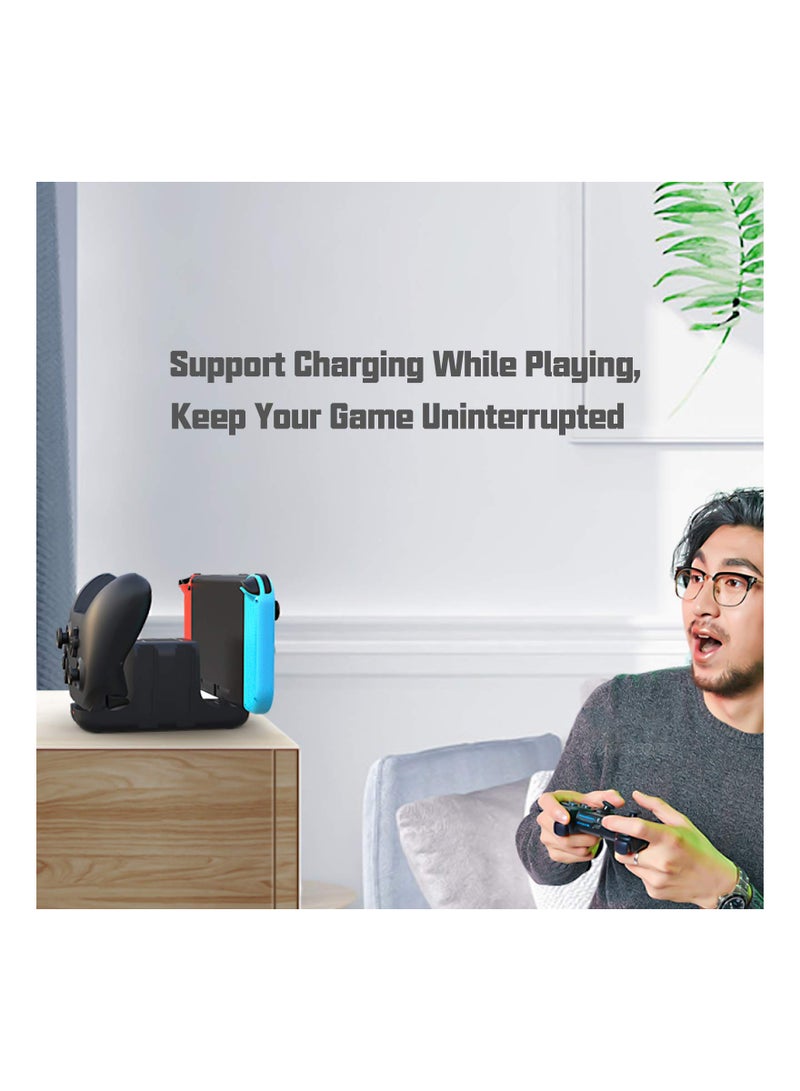 6 in 1 Controller Charger for Nintendo Switch, Type-C USB 2.0 Switch Charging Dock Stand Station for Joy-Con & Controllers, Portable LED Display Charger Docking for Switch