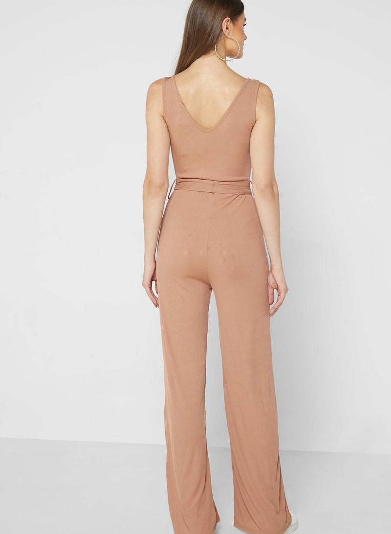 Belted Button Detail Jumpsuit