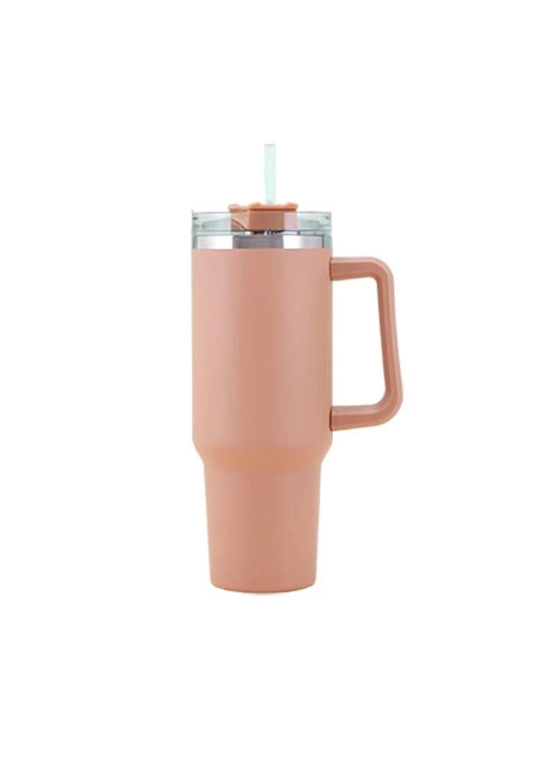 Large Capacity Stainless Steel Thermos with Handle and Straw Khaki 40oz 1200ml