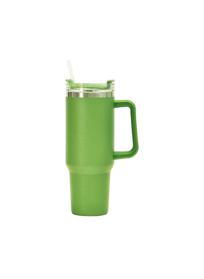 Large Capacity Thermos Cup 304 Stainless Steel Cup with Straw and Handle Grass Green 40OZ
