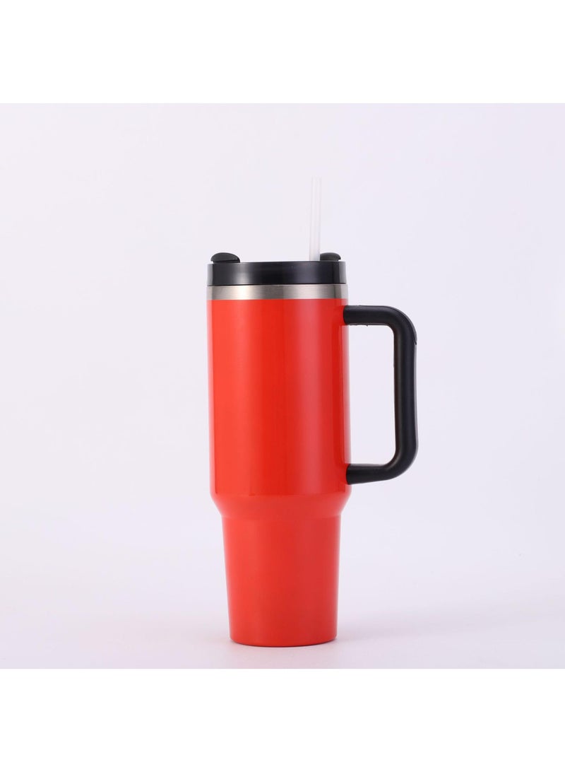 Large Capacity Stainless Steel Thermos with Handle and Straw Red/Black 40oz 1200ml