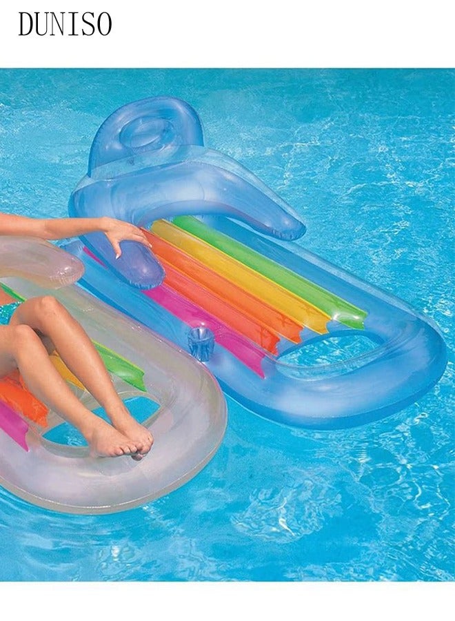 Inflatable Pool Float 160*85CM, Floating Mat with Drink Holder, Inflatable Raft Back Support for Adults, Giant Pool Lounger, Pool Accessories, Lake Floats Pool Toys