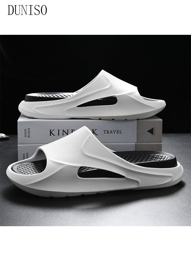Slipper for Men Thick Sole Non-Slip Bath Slippers Open Toe Shower Slippers Quick-dry House Bedroom Slippers Flat Slipper for Spa Bath Pool Gym House Sandals for Indoor & Outdoor