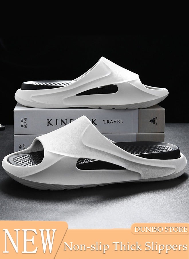 Slipper for Men Thick Sole Non-Slip Bath Slippers Open Toe Shower Slippers Quick-dry House Bedroom Slippers Flat Slipper for Spa Bath Pool Gym House Sandals for Indoor & Outdoor