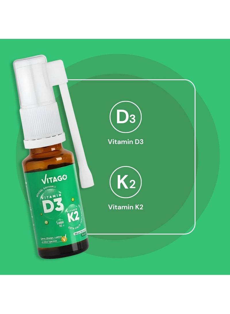 Plant-Based D3 Spray, Vitamin K2 - 1000 IU, Drops/Spray-  20ml