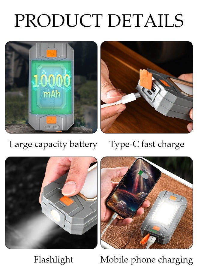 2in1 Camping Lights Multifunctional Flashlight with Phone Charging Battery Display Magnetic Design 5 Lighting Modes Fast Charge Camping Lamp Waterproof Handheld Lamp for Outdoor Camping