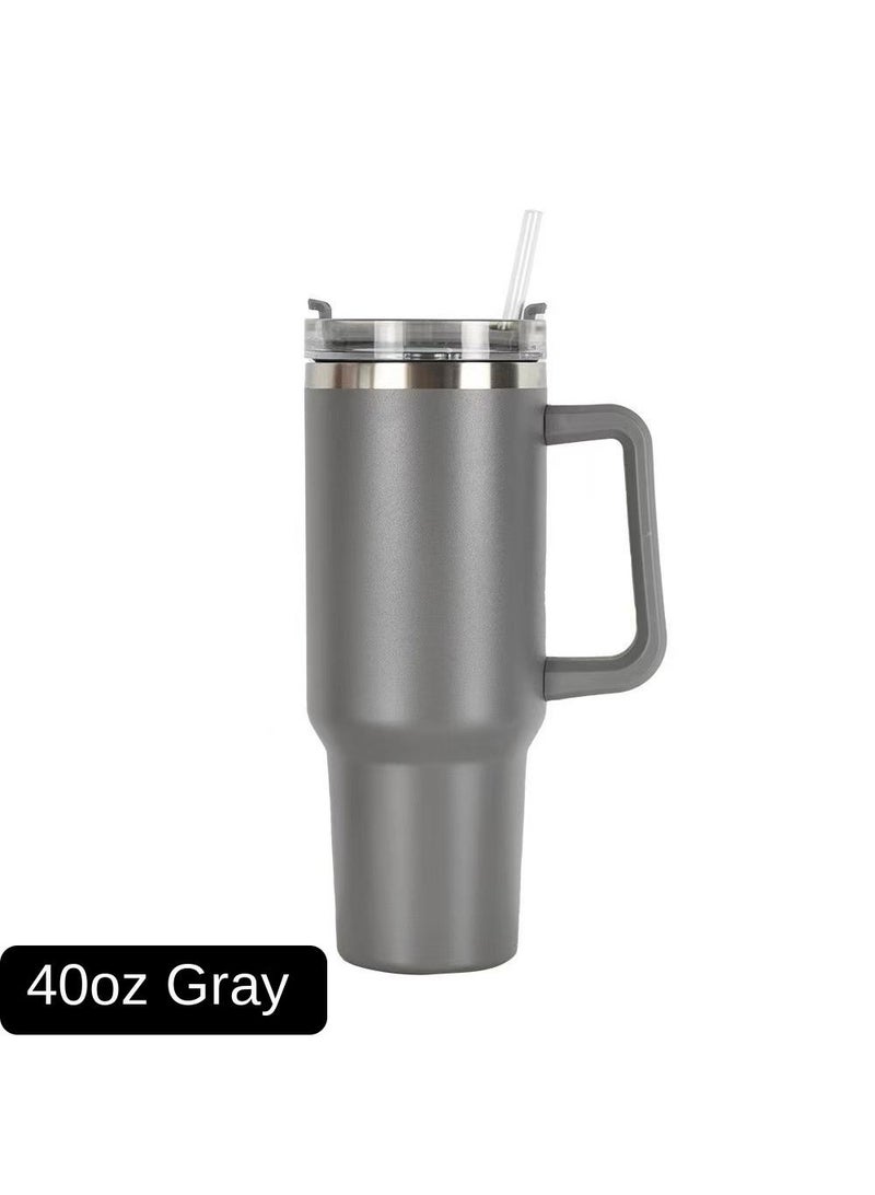 Large Capacity Stainless Steel Thermos with Handle and Straw Grey 40oz 1200ml