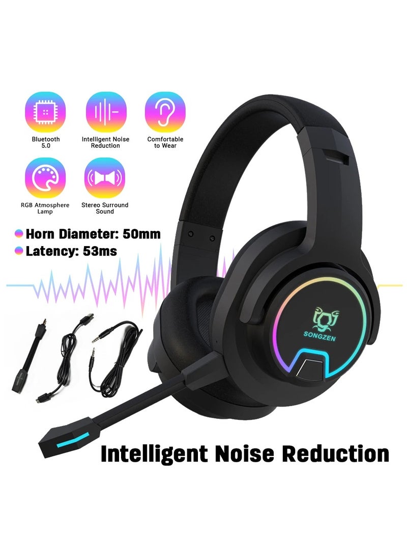 Wireless Bluetooth 5.0 Gaming Headset Professinal Noise Reduction Mic & 7.1 Surround Sound RGB Lighting Gaming Headphones