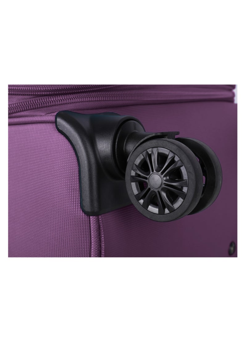 Unisex Soft Travel Bag Cabin Luggage Trolley Polyester Lightweight Expandable 4 Double Spinner Wheeled Suitcase with 3 Digit TSA lock E751 Purple