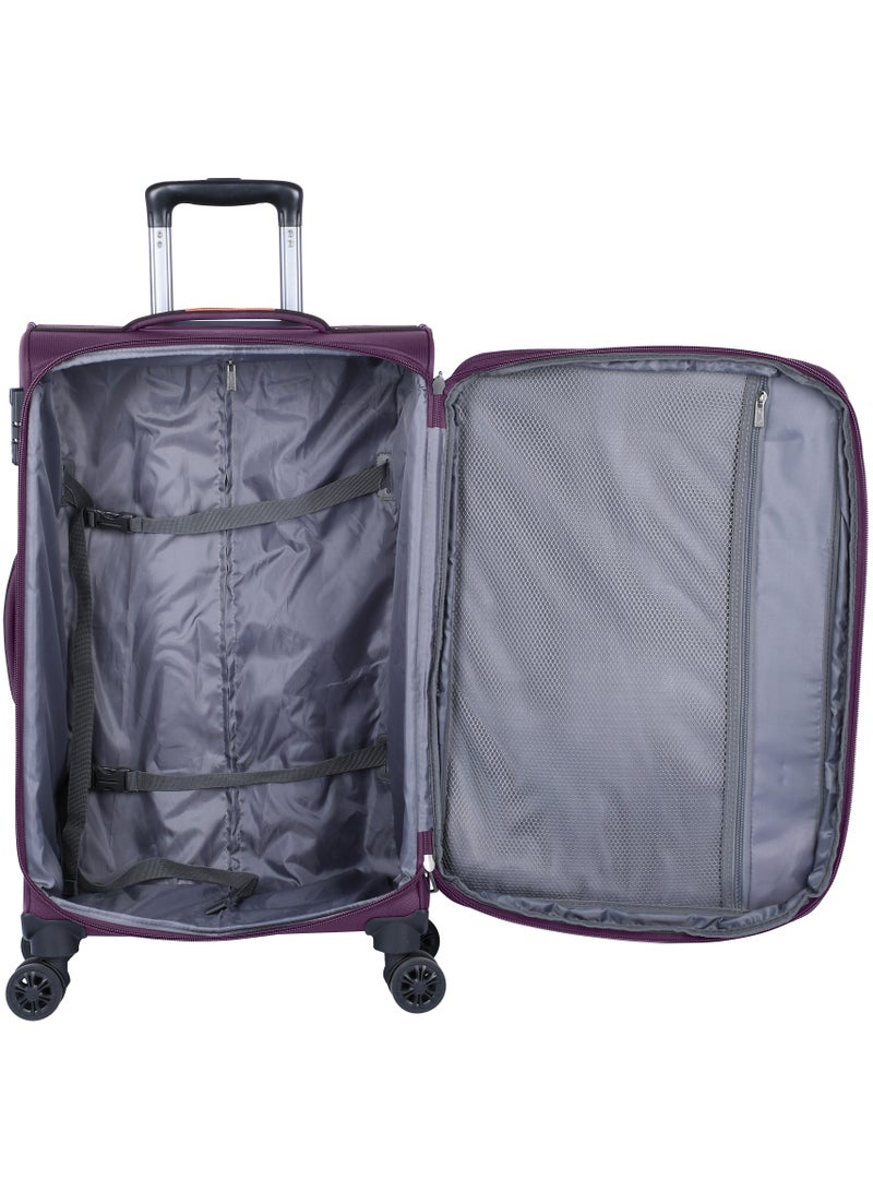 Unisex Soft Travel Bag Cabin Luggage Trolley Polyester Lightweight Expandable 4 Double Spinner Wheeled Suitcase with 3 Digit TSA lock E751 Purple