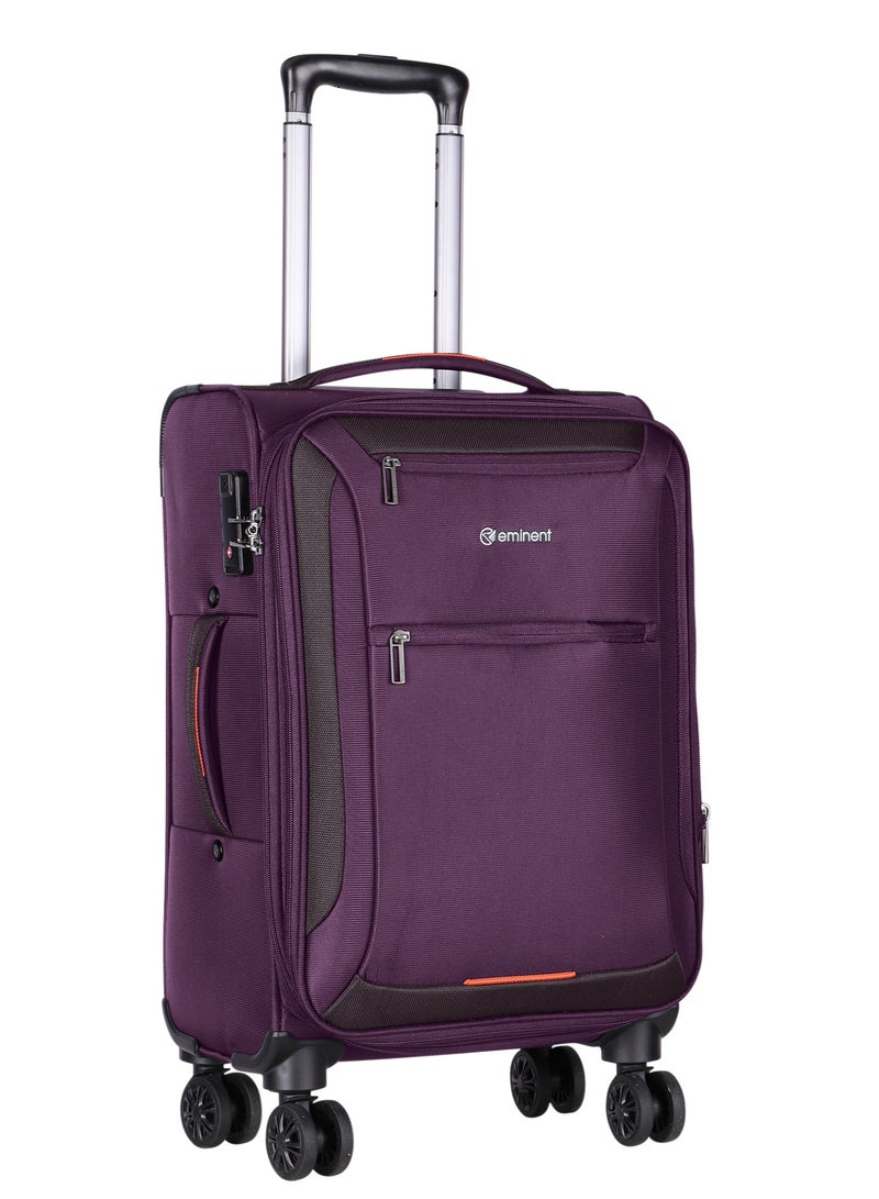 Unisex Soft Travel Bag Cabin Luggage Trolley Polyester Lightweight Expandable 4 Double Spinner Wheeled Suitcase with 3 Digit TSA lock E751 Purple