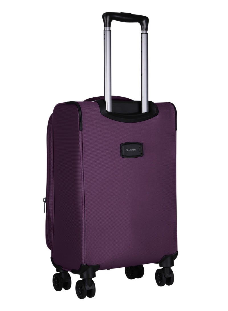 Unisex Soft Travel Bag Cabin Luggage Trolley Polyester Lightweight Expandable 4 Double Spinner Wheeled Suitcase with 3 Digit TSA lock E751 Purple