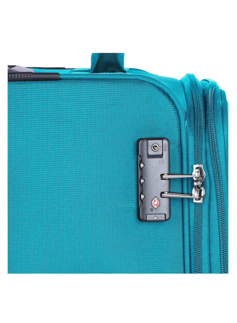 Unisex Soft Travel Bag Cabin Luggage Trolley Polyester Lightweight Expandable 4 Double Spinner Wheeled Suitcase with 3 Digit TSA lock E751 Green