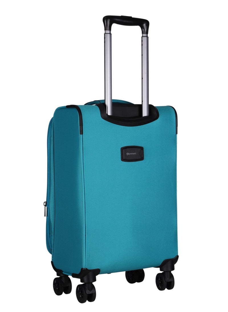 Unisex Soft Travel Bag Cabin Luggage Trolley Polyester Lightweight Expandable 4 Double Spinner Wheeled Suitcase with 3 Digit TSA lock E751 Green