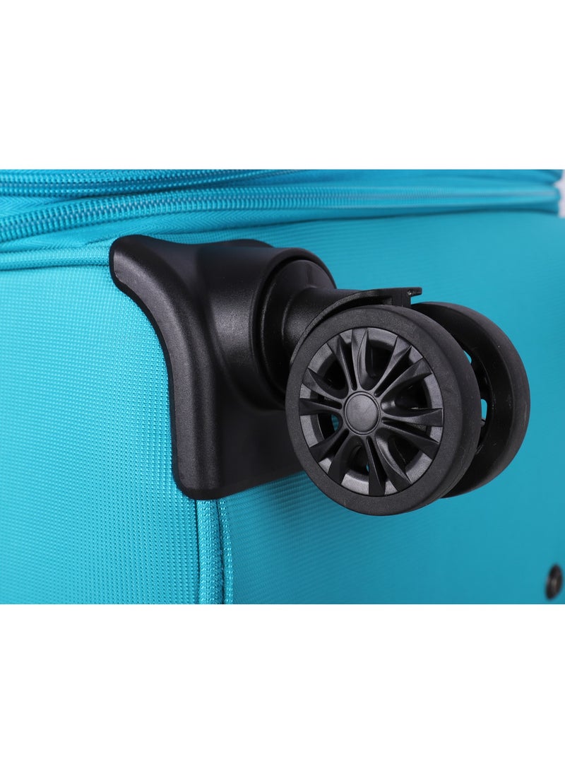 Unisex Soft Travel Bag Cabin Luggage Trolley Polyester Lightweight Expandable 4 Double Spinner Wheeled Suitcase with 3 Digit TSA lock E751 Green