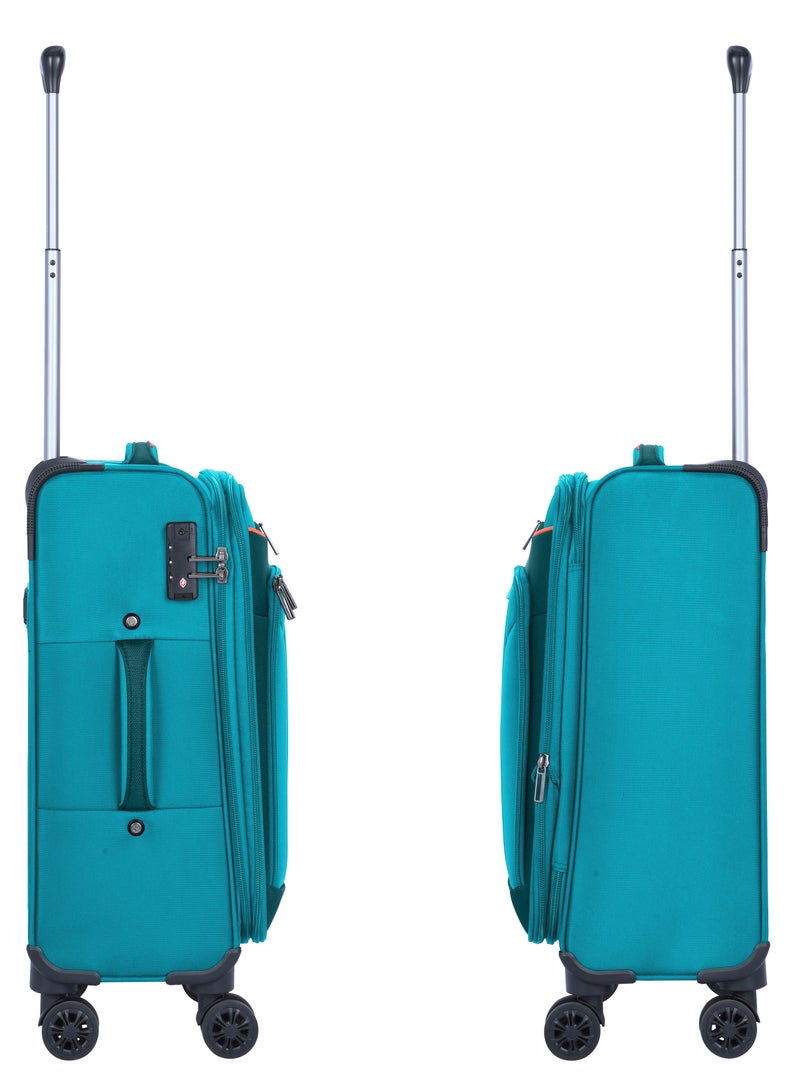 Unisex Soft Travel Bag Cabin Luggage Trolley Polyester Lightweight Expandable 4 Double Spinner Wheeled Suitcase with 3 Digit TSA lock E751 Green