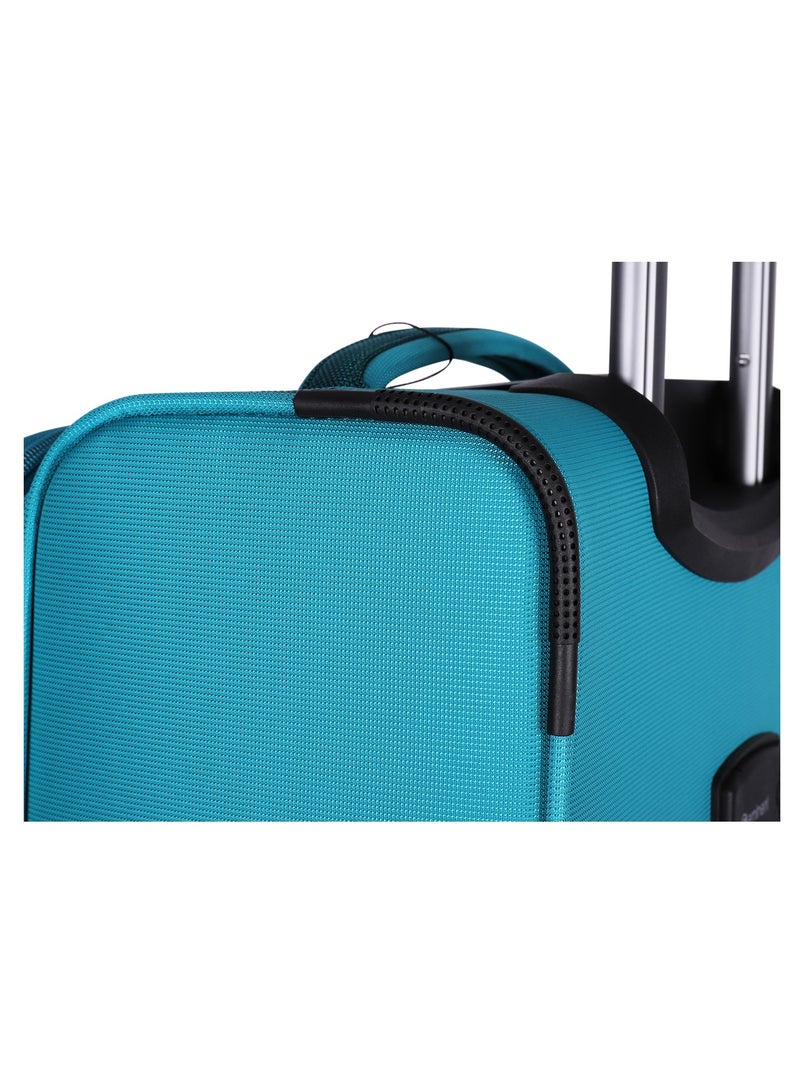 Unisex Soft Travel Bag Cabin Luggage Trolley Polyester Lightweight Expandable 4 Double Spinner Wheeled Suitcase with 3 Digit TSA lock E751 Green