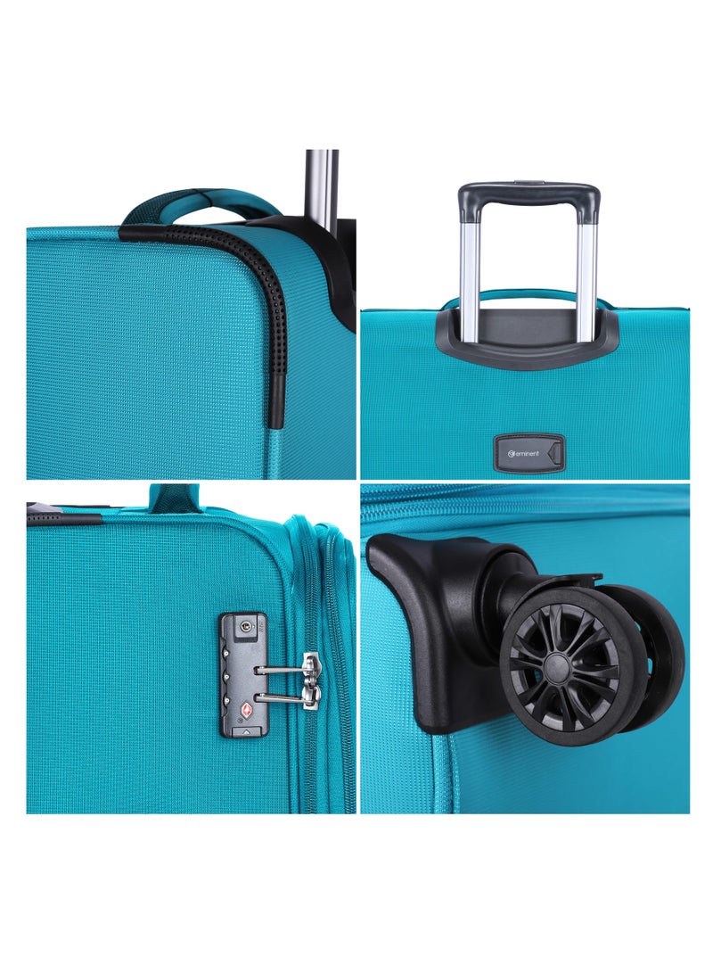 Unisex Soft Travel Bag Cabin Luggage Trolley Polyester Lightweight Expandable 4 Double Spinner Wheeled Suitcase with 3 Digit TSA lock E751 Green