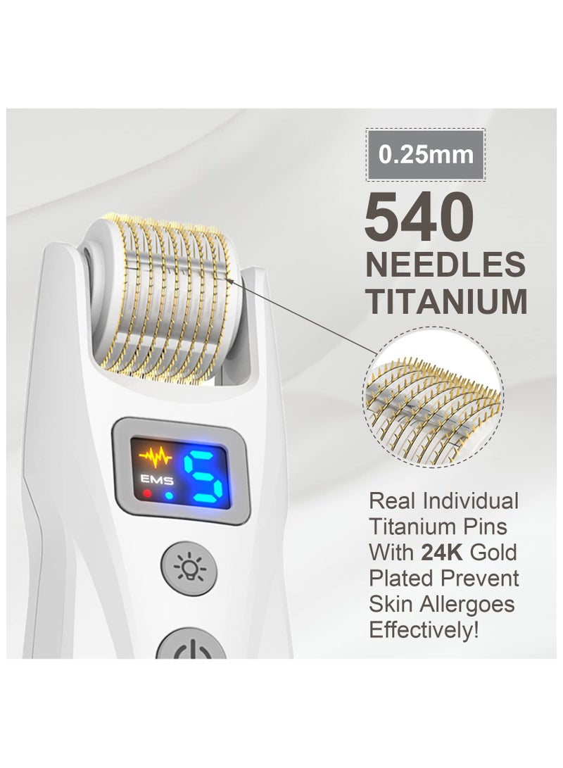 Derma Roller G5, Microneedle Roller for Hair and Face Growth, 0.25mm Microneedle Roller 540 Titanium Micro Needles, 2 LED Lights with Micro Vibration Skin Care Tool for Men and Women