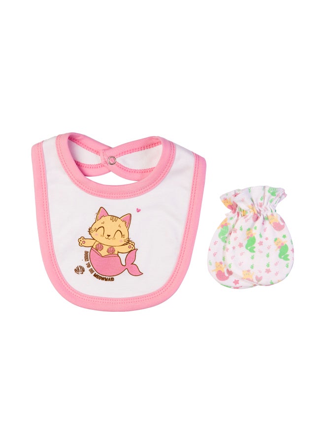 Babiesbasic 5 piece unisex 100% cotton Gift Set include Bib, Romper, Mittens, cap and Sleepsuit/Jumpsuit- Meowmaid