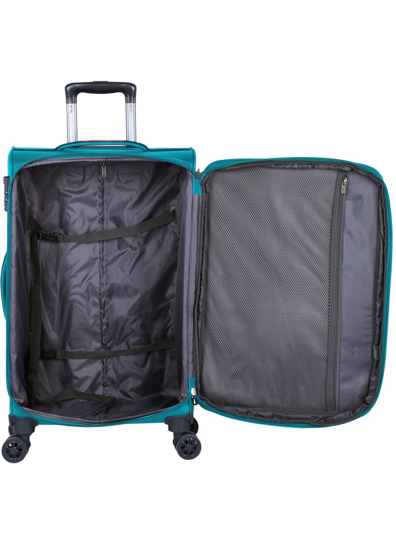 Unisex Soft Travel Bag Medium Luggage Trolley Polyester Lightweight Expandable 4 Double Spinner Wheeled Suitcase with 3 Digit TSA lock E751 Green