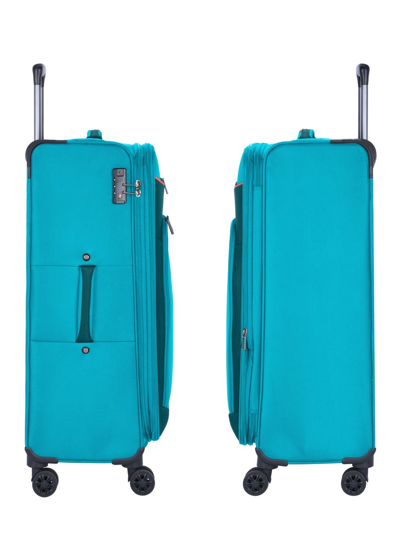 Unisex Soft Travel Bag Medium Luggage Trolley Polyester Lightweight Expandable 4 Double Spinner Wheeled Suitcase with 3 Digit TSA lock E751 Green